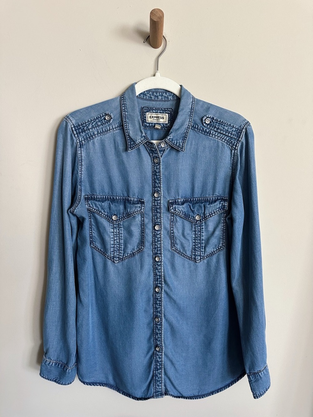 Express Chambray Utility Denim Button-Down Shirt